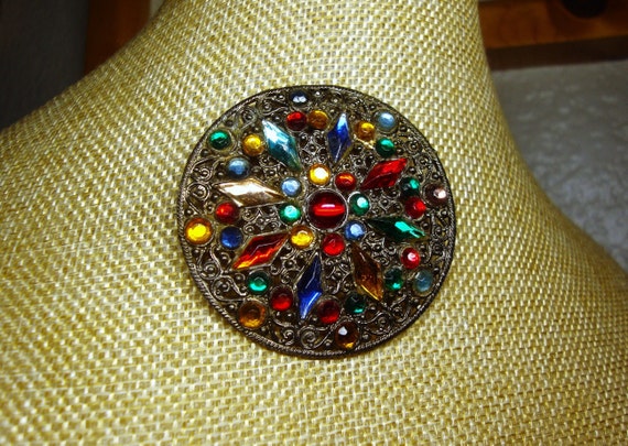 Vintage FRUIT SALAD BROOCH - Art Deco Czech Fruit… - image 1