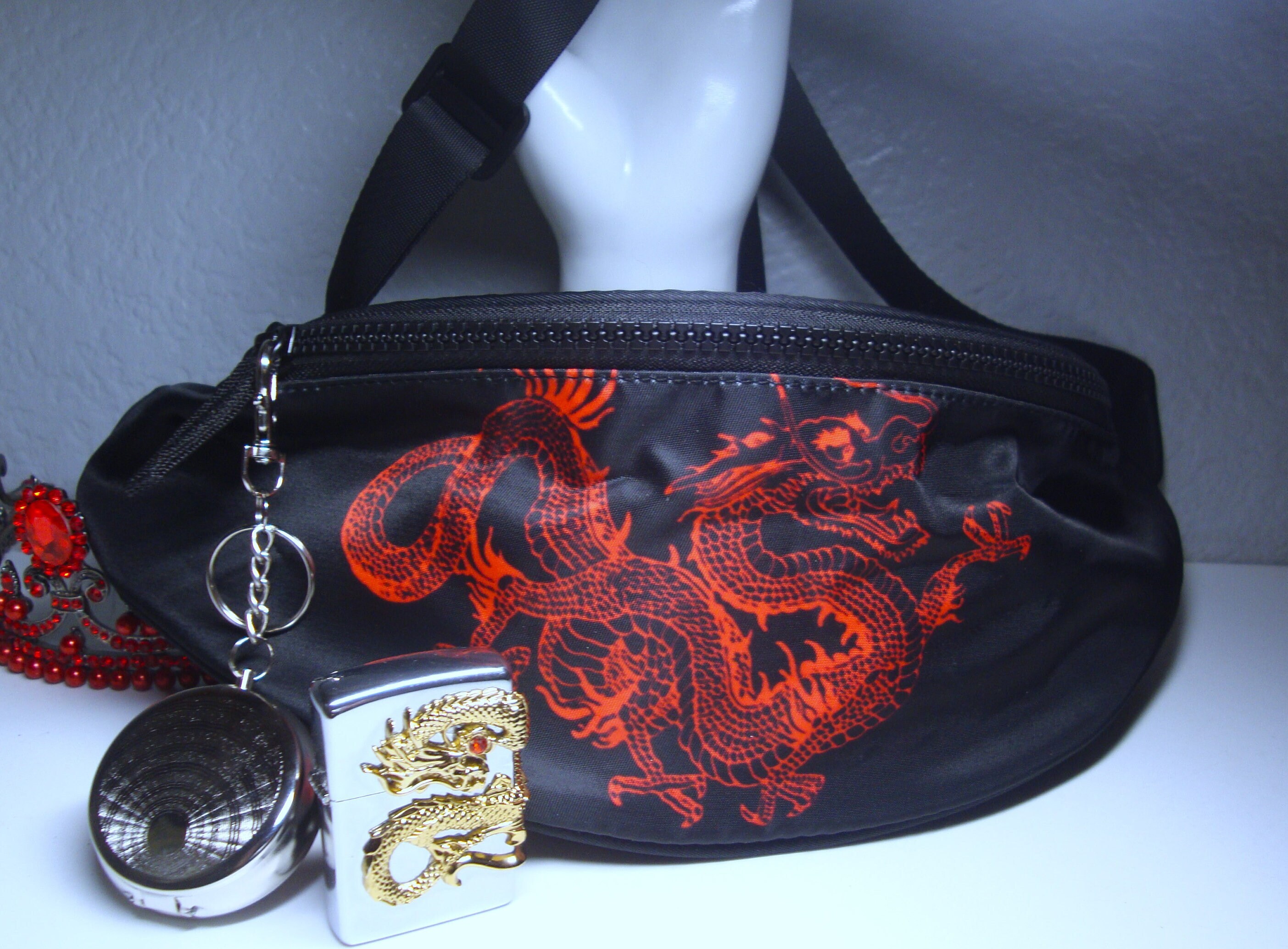 Vintage Leather Belt‎ Bag Dragons Colorblock Fanny Pack display picture 1