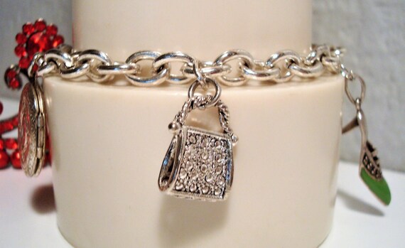 Miriam Haskell Charm Bracelet: Silvertone Locket,… - image 2