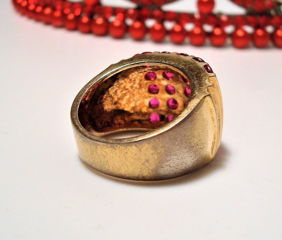 Vintage S.S. VERMEIL SPINEL RING - Rows of Red Sp… - image 9