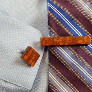 Wooden cuff links and tie bar leopard wood(exotic)