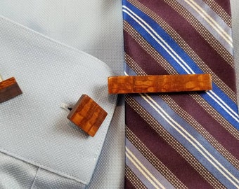 Wooden cuff links and tie bar leopard wood(exotic)