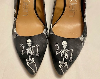 Skeleton Heels, Cotton Fabric, Halloween Shoes