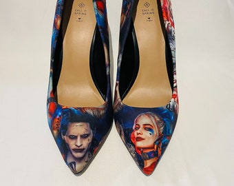 Harley Quinn and Joker Heels, DC Comics Shoes, Custom Heel