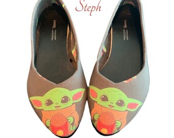 Grogu Baby Yoda Flats, Star Wars Shoes, Custom Heel Option
