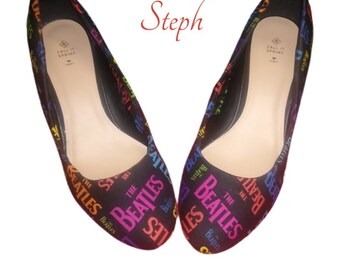 Beatles Heels, RARE Beatles Fabric, Holiday Shoes, Flats