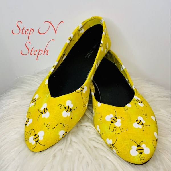 Born to Bee Wild, Bumble Bee Shoes, Yellow Flats, Bee Heels, Winnie the Pooh Shoes, Holiday Gifts, Birthday