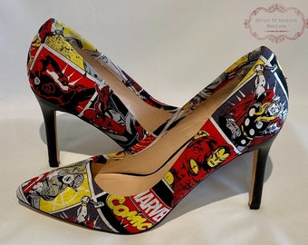 Marvel Heels, Comic Book Shoes, Captain America Heels, Spider-Man heels,  Thor Shoes, The Avengers, Iron Man Sneakers, Superhero Flats