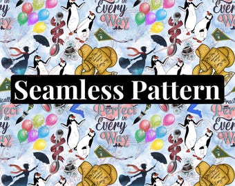 Mary Poppins Seamless Pattern, Digital File (PNG, JPG, PDF)