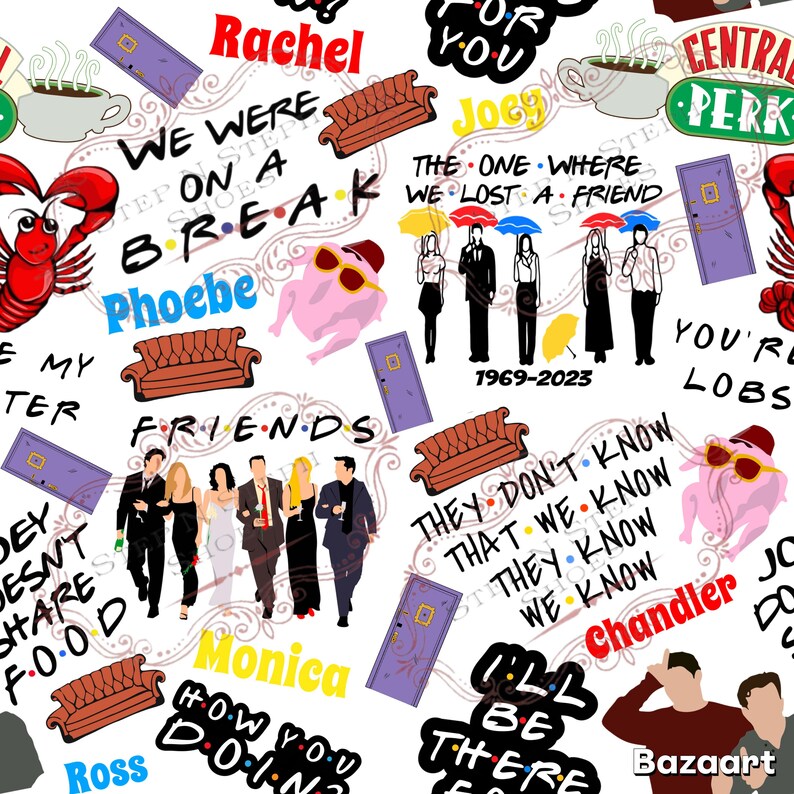 Friends TV Show Seamless Pattern, “The One Where We Lost A Friend,” Digital File (png, jpg, pdf) image 2