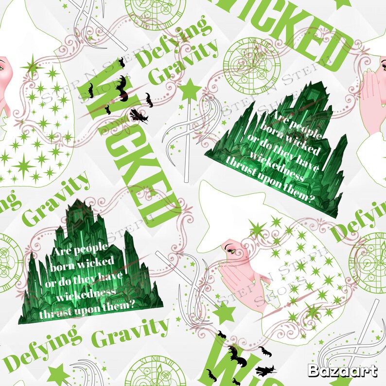 Wicked the Musical Seamless Pattern, Good Witch Design (PNG, JPG, PDF) image 2