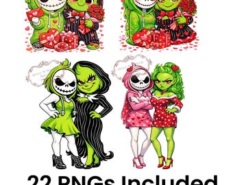 Female Grinch and Jack Skellington PNG Images, Valentine’s Day PNG (Digital Download)