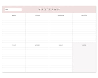 A4 Weekly Planner Pad in Pink | Plan Your Week | Organiser | Planning Pad | Study Pad | Meal Planner