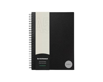 A5 Dot Grid Notebook with Grey Pages - 160 Pages, Premium 120gsm Grey Paper, Black Cover for Bullet Journalists & Designers