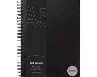 Quaderno A5 vuoto con pagine nere / Bullet Journal / Scrapbooking / Carta nera / Carta da 120 g/m²