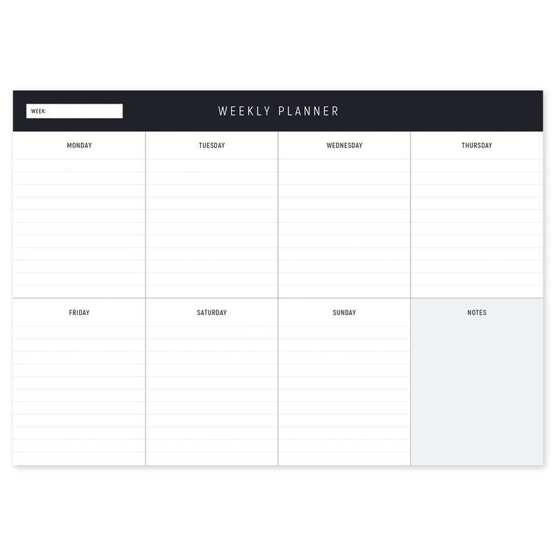 A4 Weekly Planner Pad in Black Plan Your Week Organiser Planning Pad