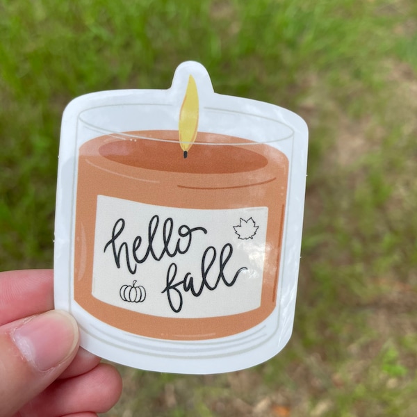 Hello Fall Candle Sticker, Laptop Sticker, Water bottle Stickers, Vinyl Stickers, Waterproof Stickers