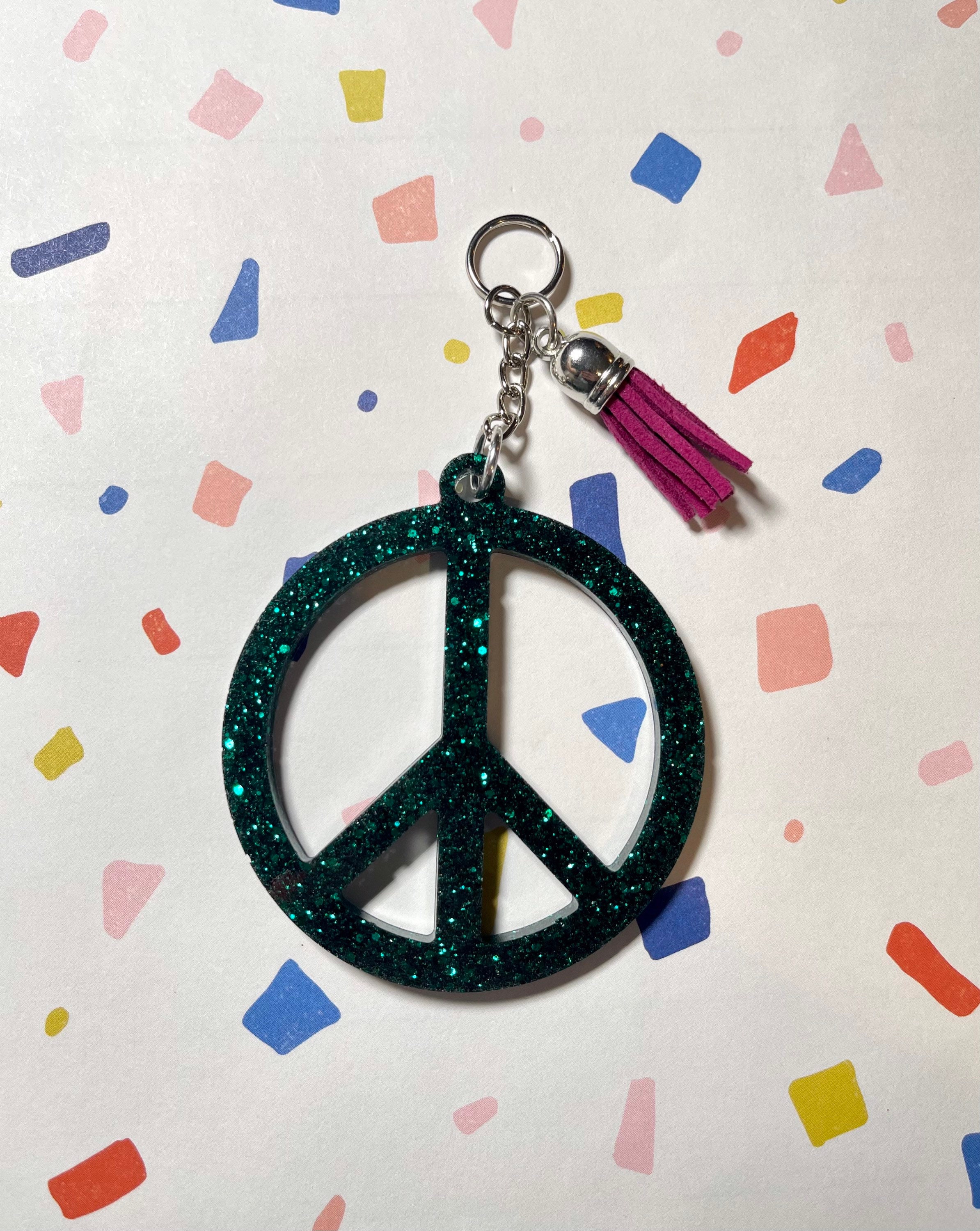 Peace Sign Keychain Resin Keychains Glitter Keychains Etsy