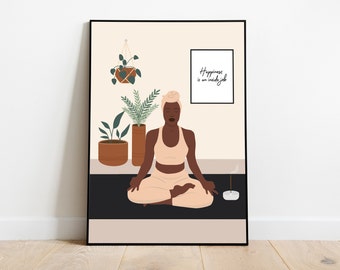 Black girl yoga art | Black yoga illustration| Black yogi | Black yoga printable| Afro yoga illustration