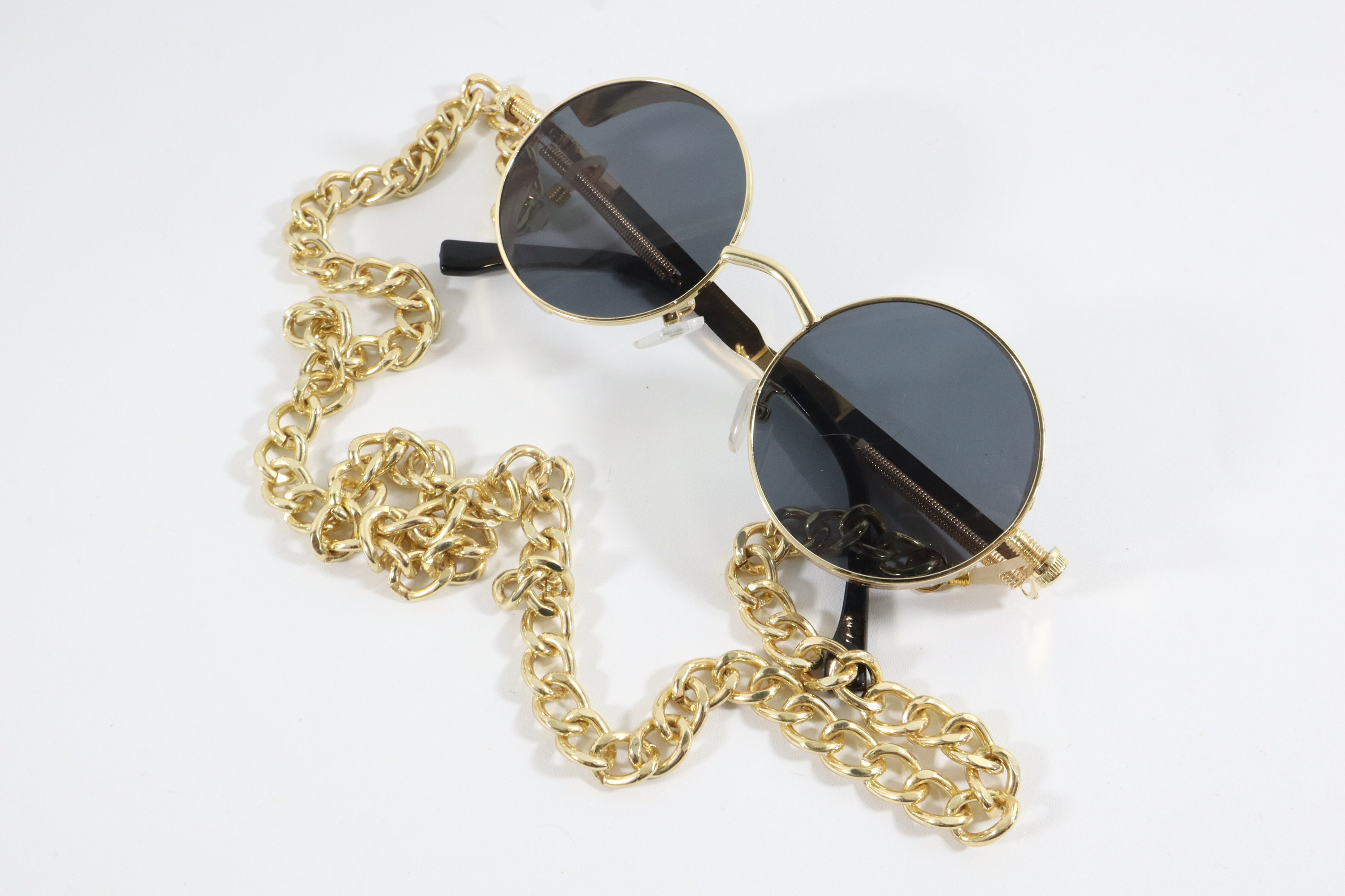 Handmade Round Sunglasses With Gold Chain - Rave Festival  display picture 2