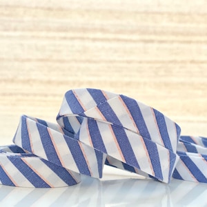 Double Fold 1/2” Cotton Poplin Bias Tape in Blue & Copper Stripes