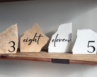 Wedding Table Numbers Travertine Stone Marble Black 3D Acrylic Sign Decor Event