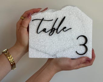 Wedding Table Numbers White Marble Black Acrylic Font Modern Rustic Stone Table Decor Minimalist