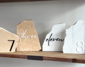 Wedding Table Number Natural Stone Beige Travertine White Marble Black Acrylic Numbers Cursive Special Event Modern Centerpieces