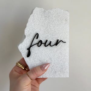 Wedding Table Numbers White Marble Stone Black Cursive Acrylic Modern Wedding Sign Decor Company Events