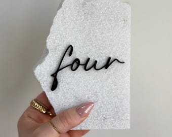 Wedding Table Numbers White Marble Stone Black Cursive Acrylic Modern Wedding Sign Decor Company Events