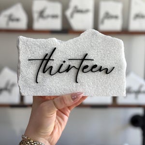 Wedding Table Numbers White Marble Stone with Black Cursive Rustic Wedding Sign Decor Company Events