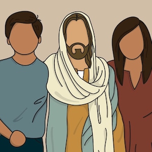 Portrait with Jesus Christ, digital drawing of loved ones with Jesus, baby portrait with Jesus, religious art, modern religious art