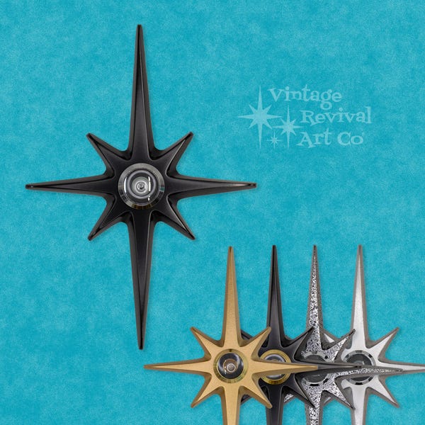 Atomic Starburst Peephole Viewer: Mid-Century Modern Aluminum Door Decor (7.5")