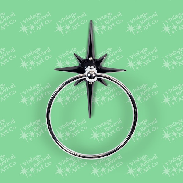 Atomic Starburst Towel Ring: Matte Black & Chrome,  Mid-Century Modern Bathroom Decor