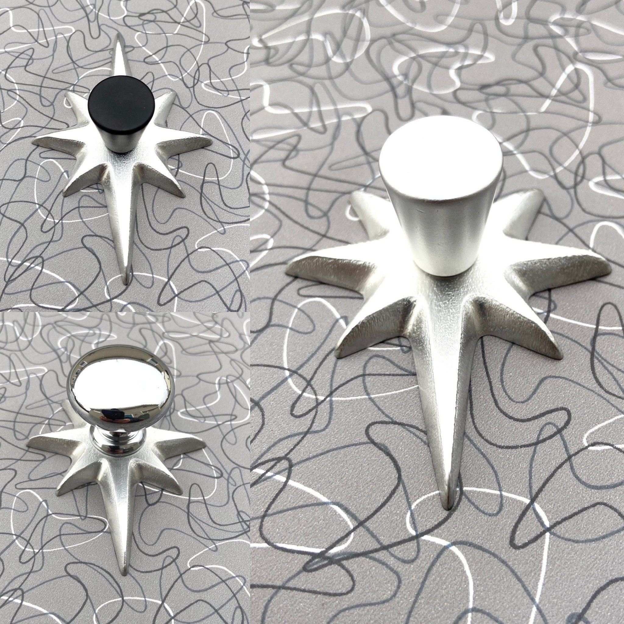 文房具・ステーショナリー DAC Saturna Margaret Morales Atomic Starburst Drawer Pull: Hammered Aluminum Mid Century Knob