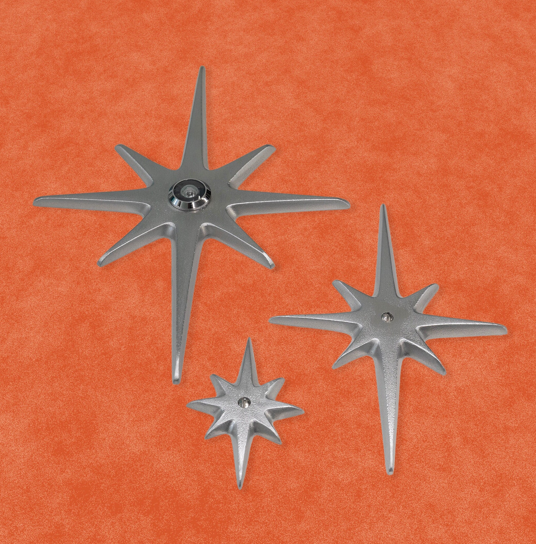 Set Di 3 Ganci Da Parete Atomic Starburst In Ghisa - Finitura Nera, Stile Mid-Century Modern, Per Cappotti, Asciugamani, Chiavi - 2
