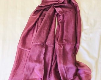 Bufanda de seda morada con efecto tie-dye, chal ligero