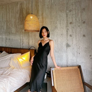 Long Silk NIGHTGOWN, silk slip dress- Black