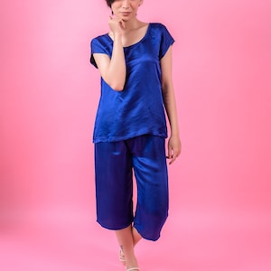 Blue Silk Pyjamas For Women, Pajamas for women, Personalized pajamas for women, Silk Pyjama set, silk pyjamas, silk nightwear,silk sleepwear