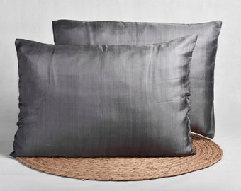 Mulberry Silk Pillowcase Pair – Grey Envelope Design, Standard Size