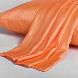 1 PAIR Pure Mulberry Silk Pillowcase. 9 Colours. Cares for your Hair and Complexion. Standard Size. Envelope Design- Orange