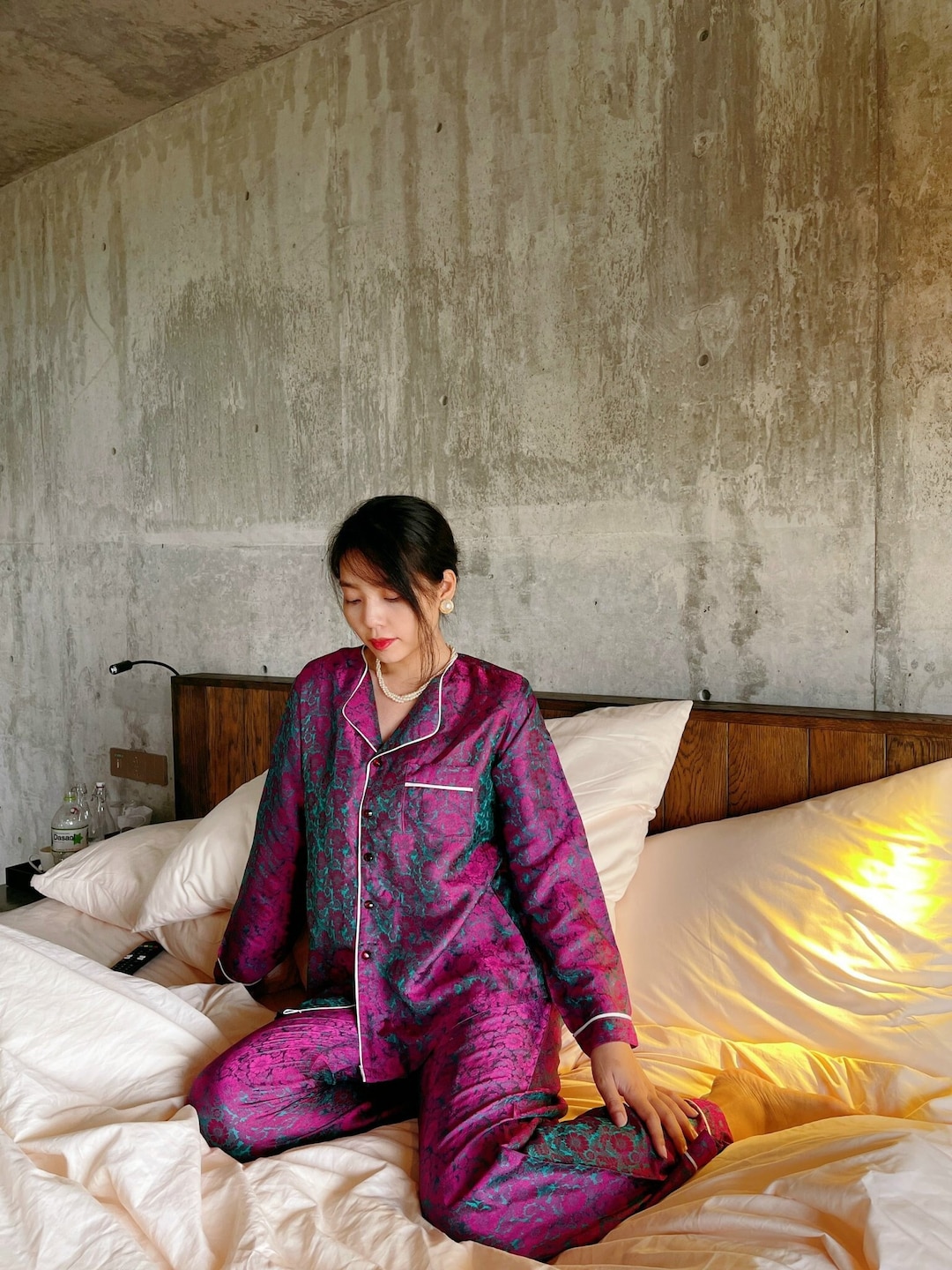 Three-piece silk pajamas for women