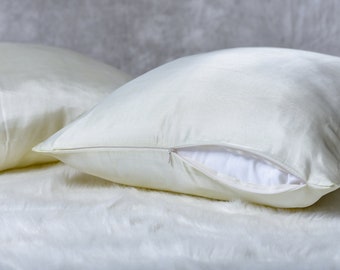 Mulberry Silk Pillowcase - Cream, Queen Size, Zipper Closure
