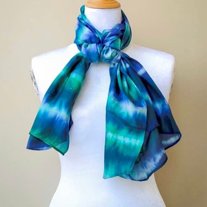 Premium Pure Natural Silk, Womens scarves, Silk Scarf,Fashion Accessories ,luxury scarf, Tie dye silk scarf, natural silk scarf-BLUE w GREEN
