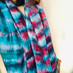 Premium Pure Seta Naturale, Sciarpe da donna, Sciarpa di Seta,Accessori di moda,sciarpa di lusso, Multi colore, sciarpa di seta grezza intrecciata a mano- BLU w RED