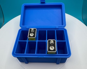 9V Battery Storage Organizer Holds 10 batteries, compact, durable Rugged 3D Printed