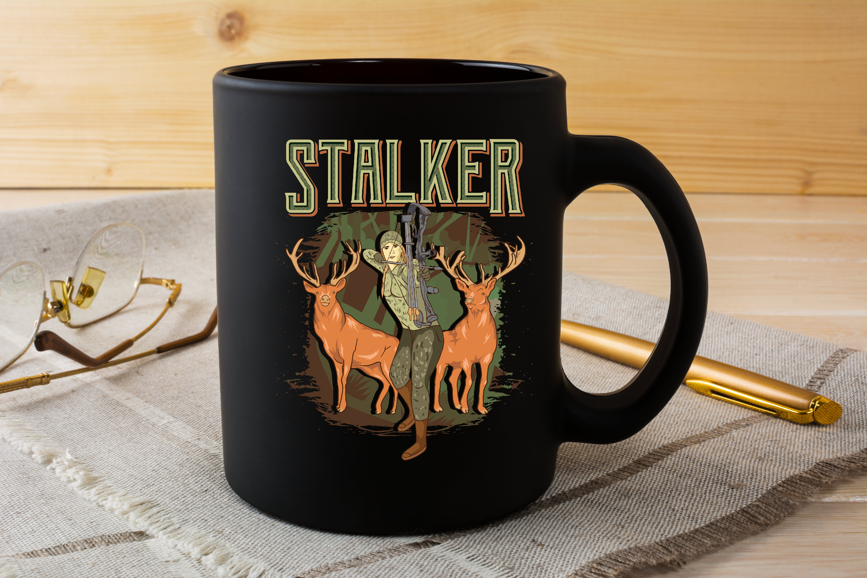 Women's Hunting Coffee Mug . Stalker . Deer Hunting Bow Hunter . Buck