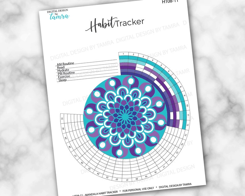 HT08-11 // Habit Tracker / Mandala / Printable Planner Habit | Etsy