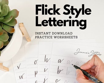 Hand Lettering Practice- Modern Calligraphy Worksheets- Brush Lettering- iPad Pro Lettering- Flick Style Lowercase Alphabet- Hand letter