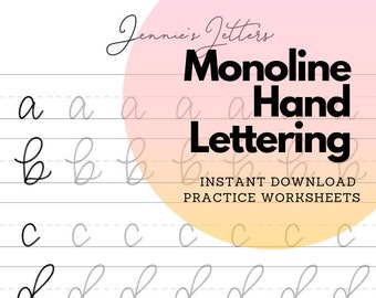 Hand Lettering Practice Worksheets Monoline Lowercase Alphabet Traceable and Reusable